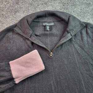 Cynthia Rowley Womens Medium Gray Half Zip Pullover Sweater Dress Pink Trim